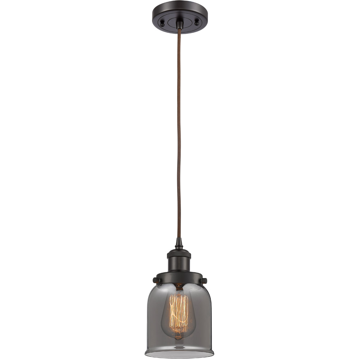 Innovations Lighting 916-1P-OB-G53 Ballston Small Bell 1 Light 5 inch Oil Rubbed Bronze Mini Pendant Ceiling Light in Plated Smoke Glass, Ballston