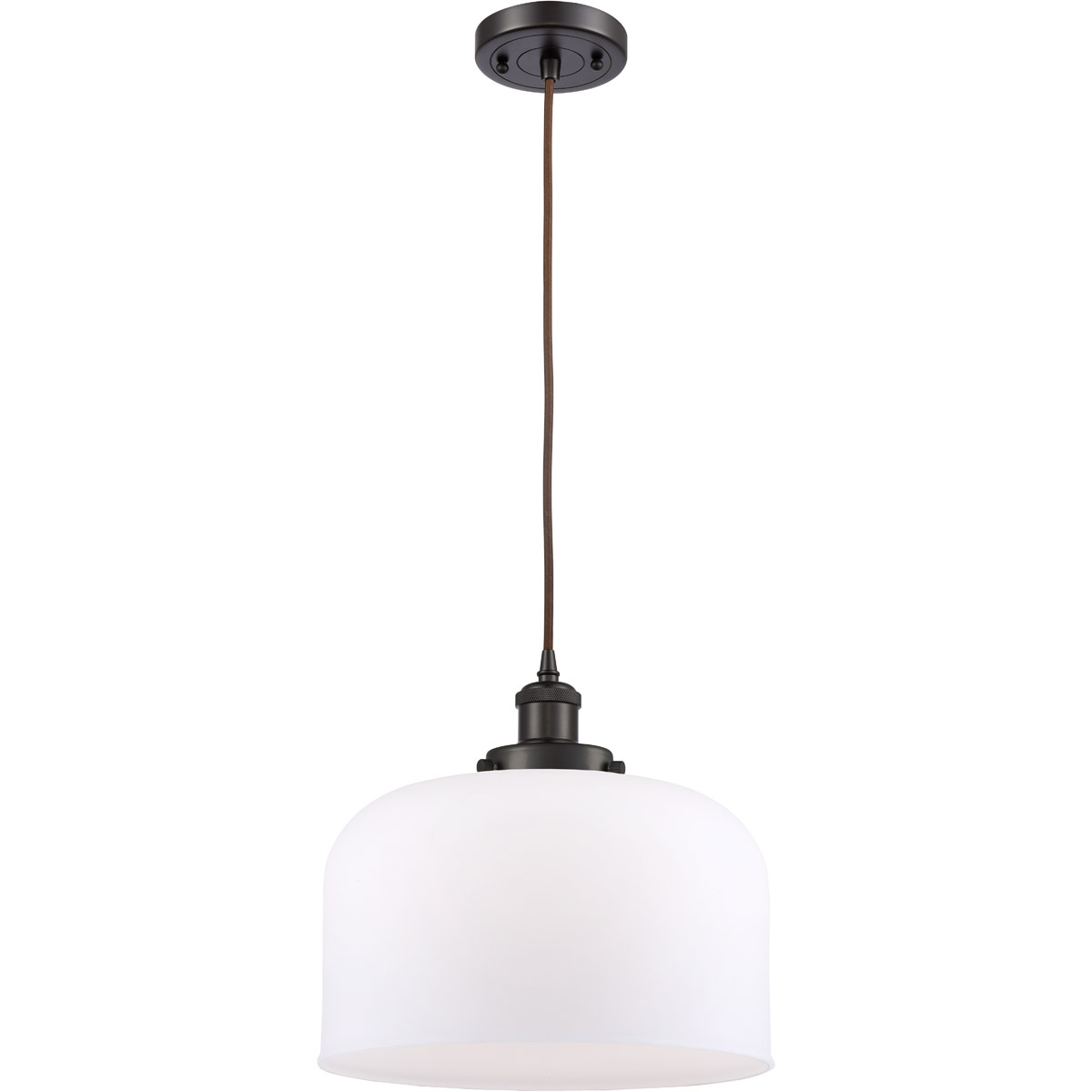 Innovations Lighting 916-1P-OB-G71-L-LED Ballston X-Large Bell LED 12 inch Oil Rubbed Bronze Mini Pendant Ceiling Light in Matte White Glass, Ballston