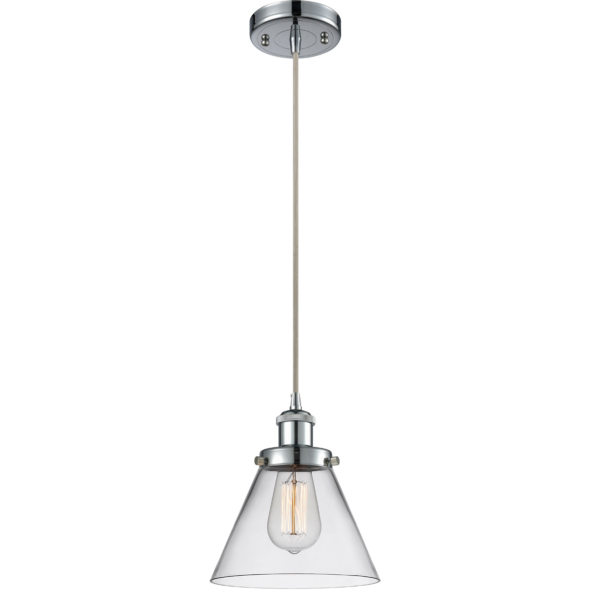 Innovations Lighting 916-1P-PC-G42-LED Ballston Large Cone LED 8 inch Polished Chrome Mini Pendant Ceiling Light in Clear Glass, Ballston