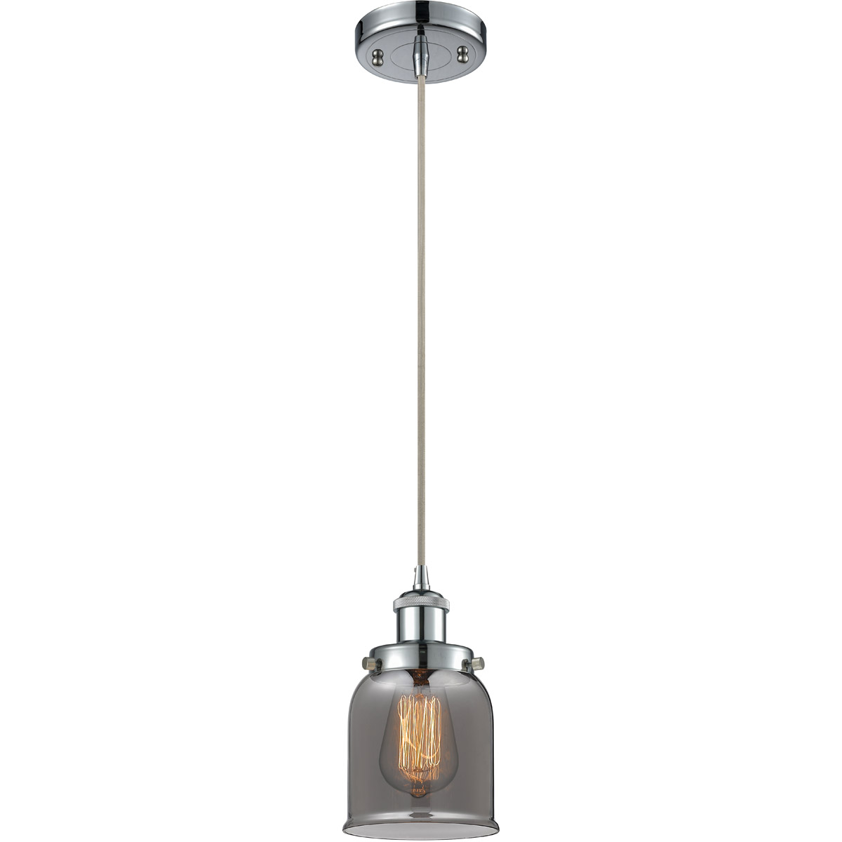 Innovations Lighting 916-1P-PC-G53 Ballston Small Bell 1 Light 5 inch Polished Chrome Mini Pendant Ceiling Light in Plated Smoke Glass, Ballston