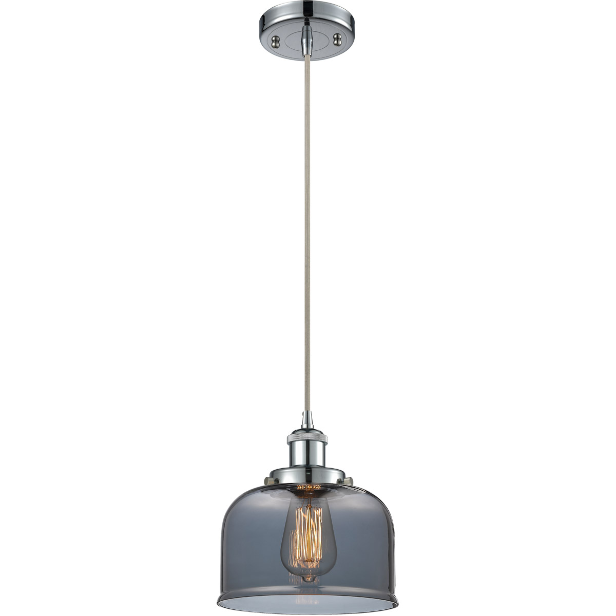 Innovations Lighting 916-1P-PC-G73 Ballston Large Bell 1 Light 8 inch Polished Chrome Mini Pendant Ceiling Light in Plated Smoke Glass, Ballston