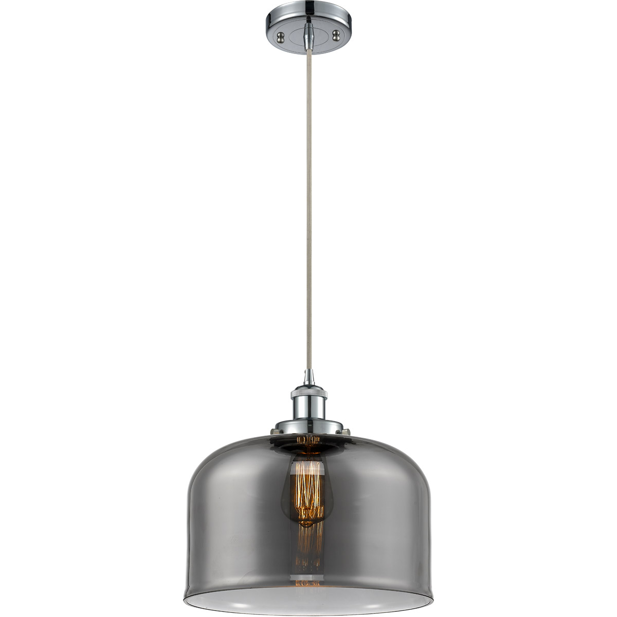 Innovations Lighting 916-1P-PC-G73-L Ballston X-Large Bell 1 Light 12 inch Polished Chrome Mini Pendant Ceiling Light in Plated Smoke Glass, Ballston