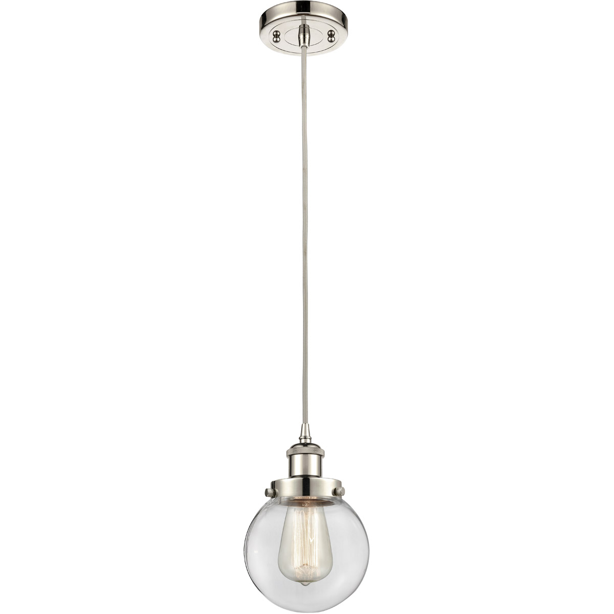 Innovations Lighting 916-1P-PN-G202-6-LED Ballston Beacon LED 6 inch Polished Nickel Mini Pendant Ceiling Light in Clear Glass, Black Textured