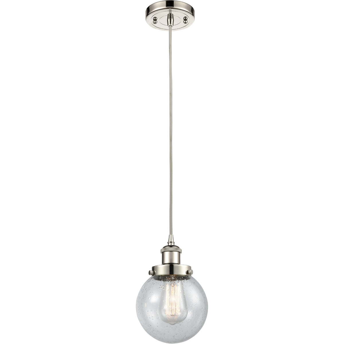 Innovations Lighting 916-1P-PN-G204-6-LED Ballston Beacon LED 6 inch Polished Nickel Mini Pendant Ceiling Light in Seedy Glass, Black Textured