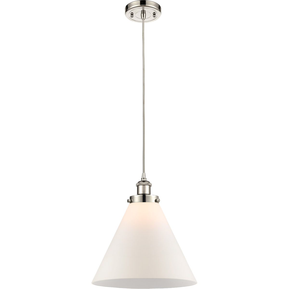 Innovations Lighting 916-1P-PN-G41-L-LED Ballston X-Large Cone LED 8 inch Polished Nickel Mini Pendant Ceiling Light in Matte White Glass, Black Textu