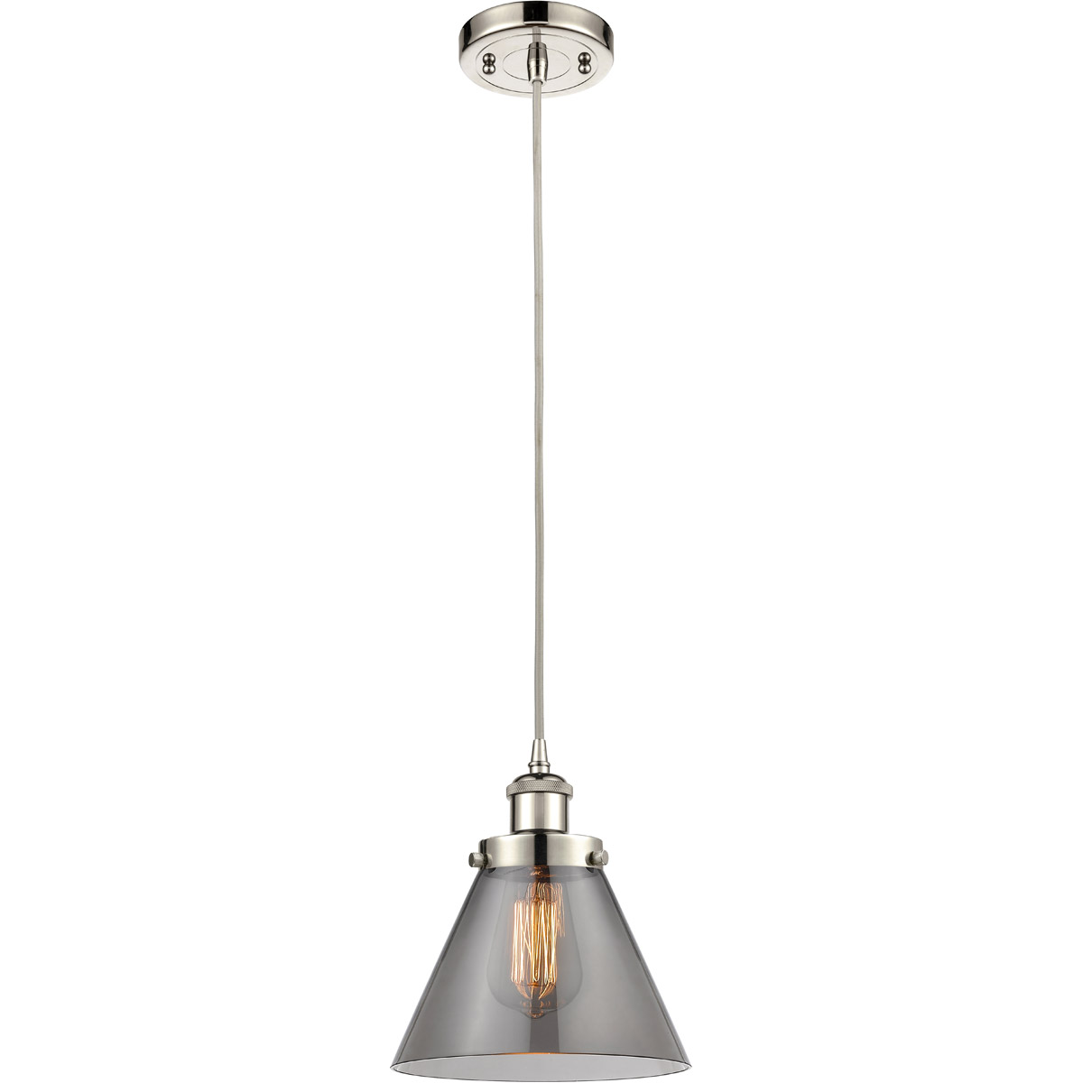 Innovations Lighting 916-1P-PN-G43 Ballston Large Cone 1 Light 8 inch Polished Nickel Mini Pendant Ceiling Light in Plated Smoke Glass