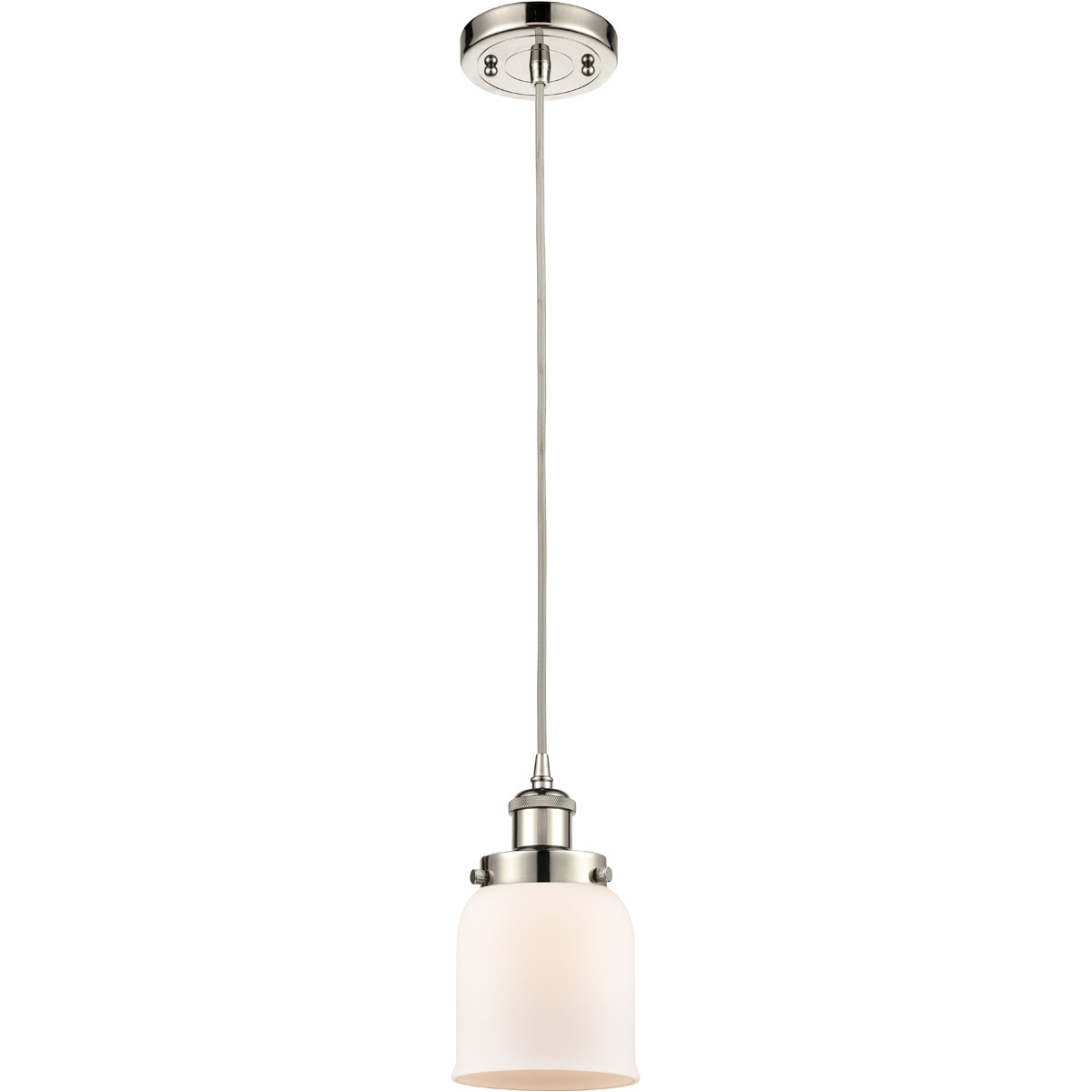 Innovations Lighting 916-1P-PN-G51-LED Ballston Small Bell LED 5 inch Polished Nickel Mini Pendant Ceiling Light in Matte White Glass, Black Textured