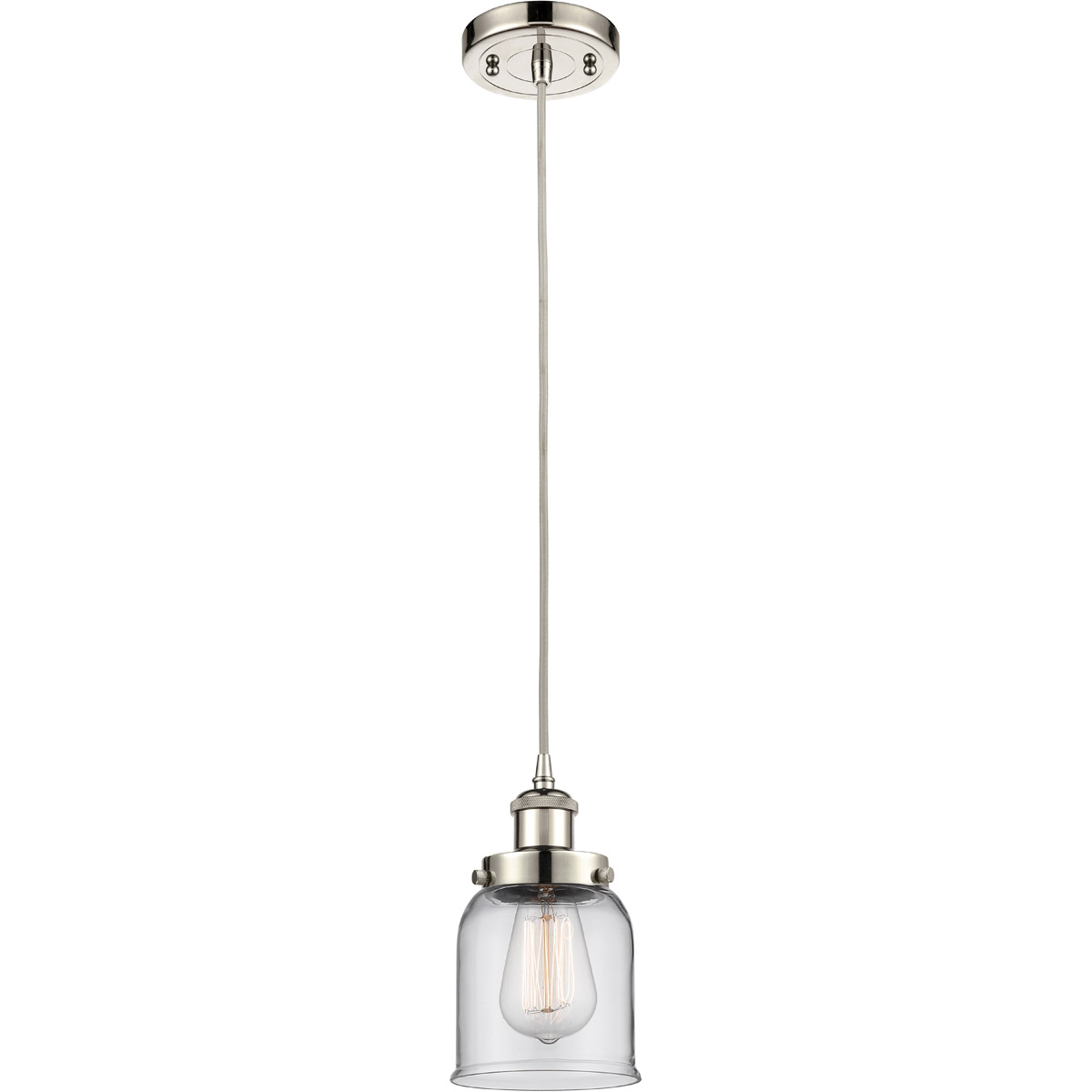 Innovations Lighting 916-1P-PN-G52-LED Ballston Small Bell LED 5 inch Polished Nickel Mini Pendant Ceiling Light in Clear Glass, Black Textured