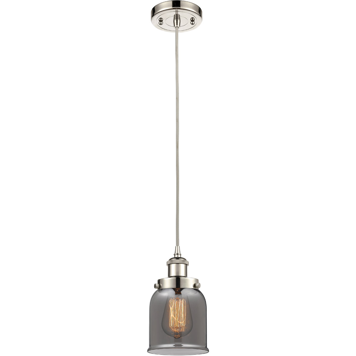 Innovations Lighting 916-1P-PN-G53-LED Ballston Small Bell LED 5 inch Polished Nickel Mini Pendant Ceiling Light in Black Textured, Light Smoke Glass