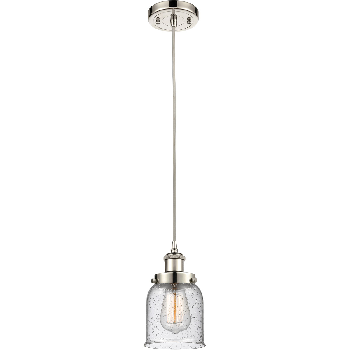 Innovations Lighting 916-1P-PN-G54-LED Ballston Small Bell LED 5 inch Polished Nickel Mini Pendant Ceiling Light in Seedy Glass, Black Textured