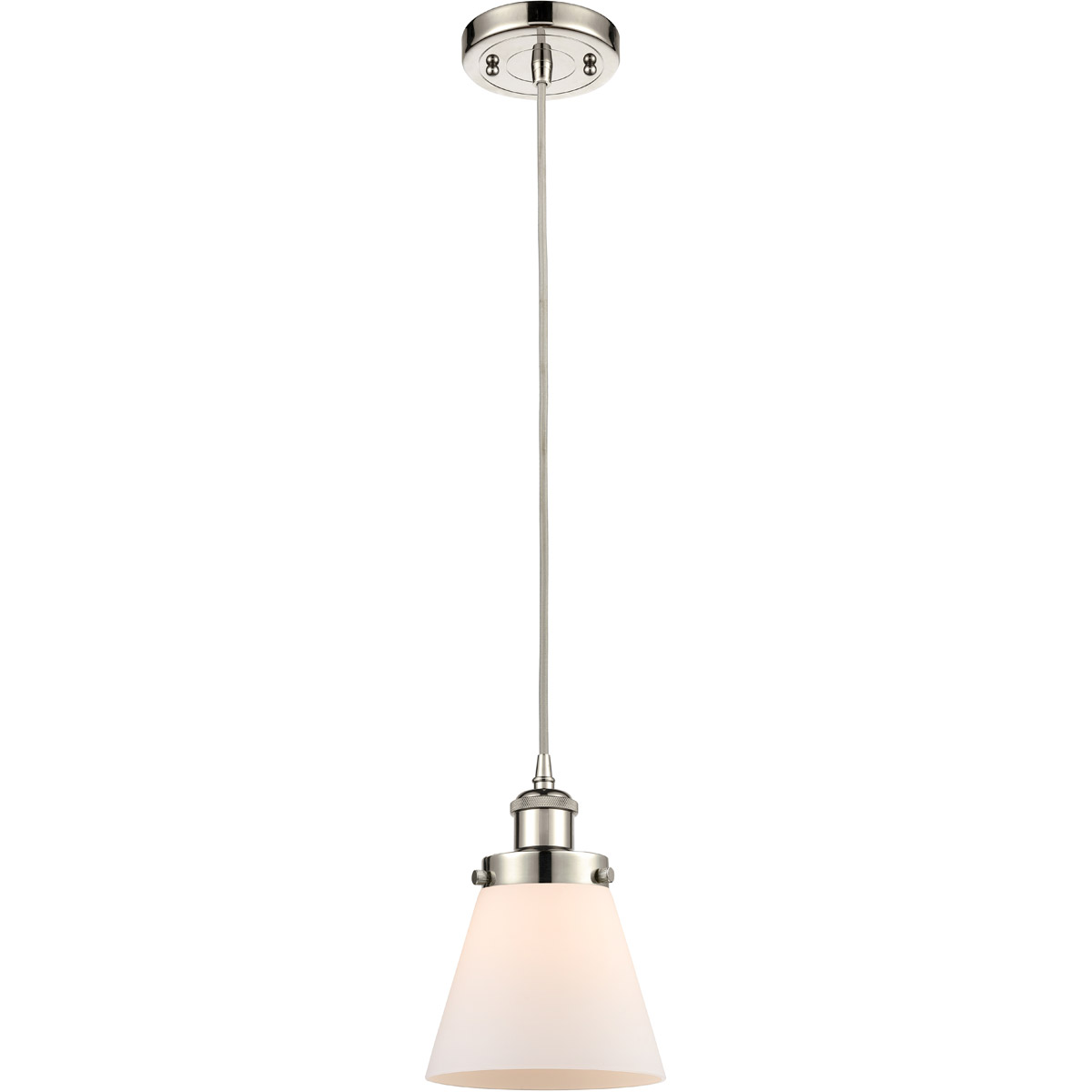 Innovations Lighting 916-1P-PN-G61-LED Ballston Small Cone LED 6 inch Polished Nickel Mini Pendant Ceiling Light in Matte White Glass, Black Textured