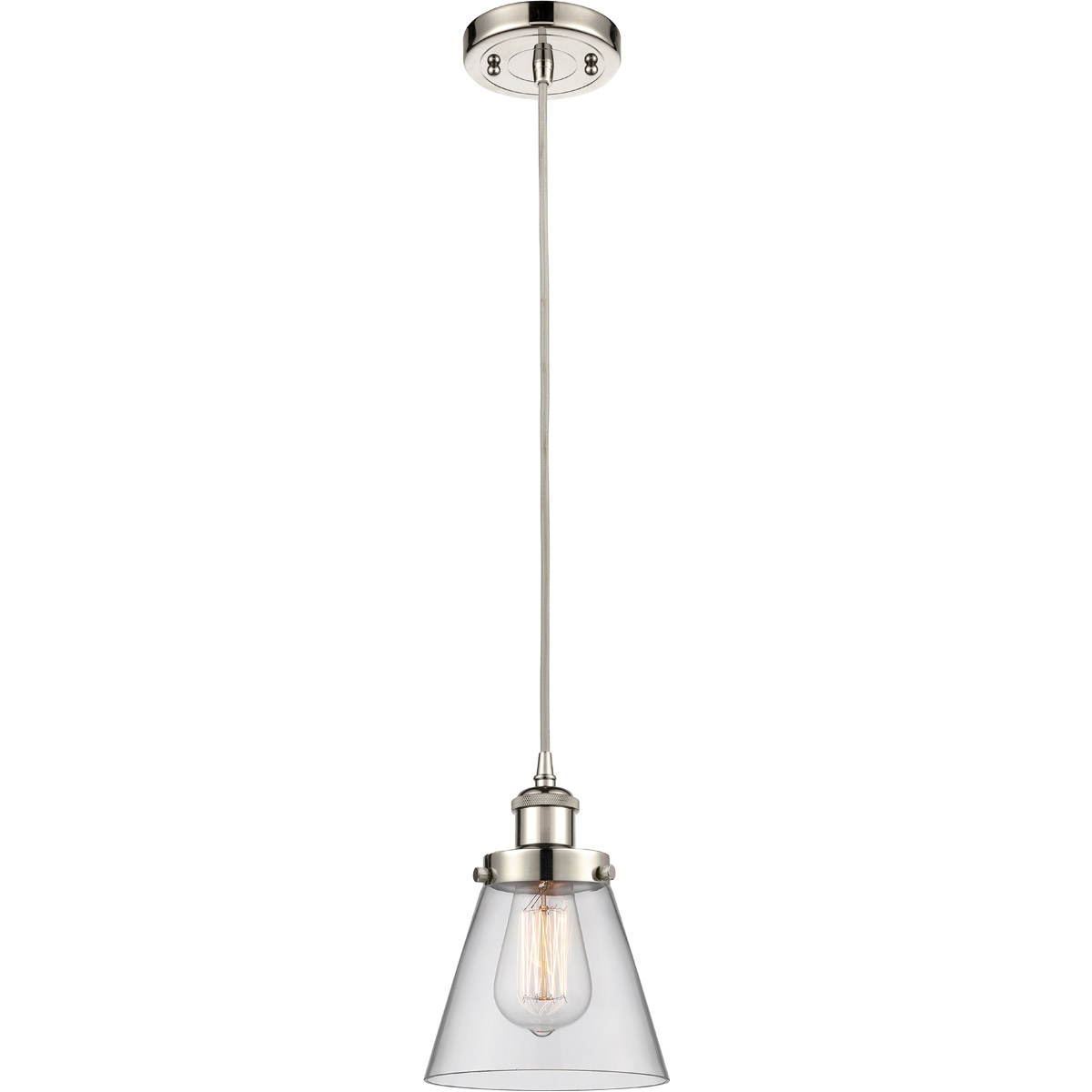 Innovations Lighting 916-1P-PN-G62-LED Ballston Small Cone LED 6 inch Polished Nickel Mini Pendant Ceiling Light in Clear Glass, Black Textured