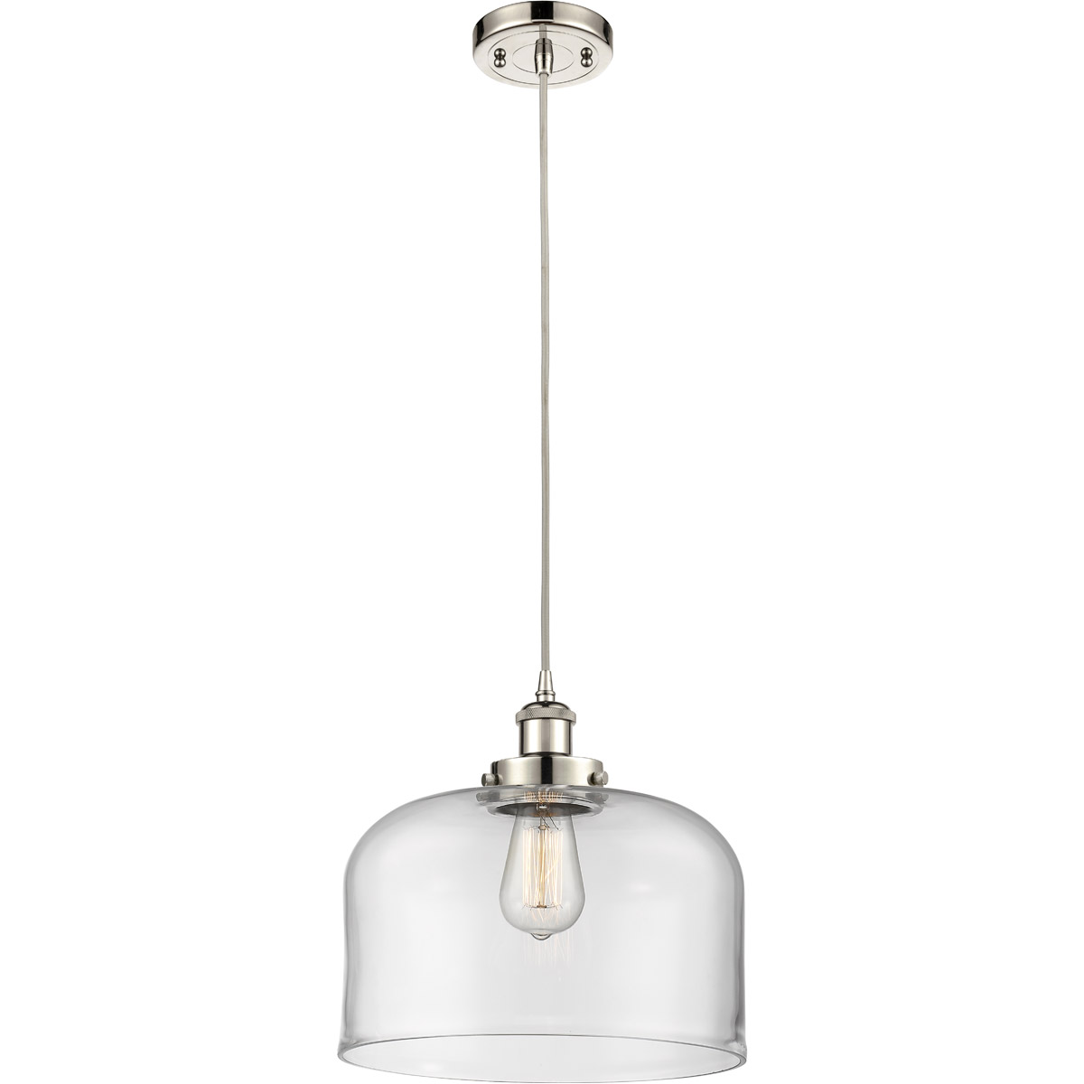 Innovations Lighting 916-1P-PN-G72-L-LED Ballston X-Large Bell LED 12 inch Polished Nickel Mini Pendant Ceiling Light in Clear Glass, Black Textured