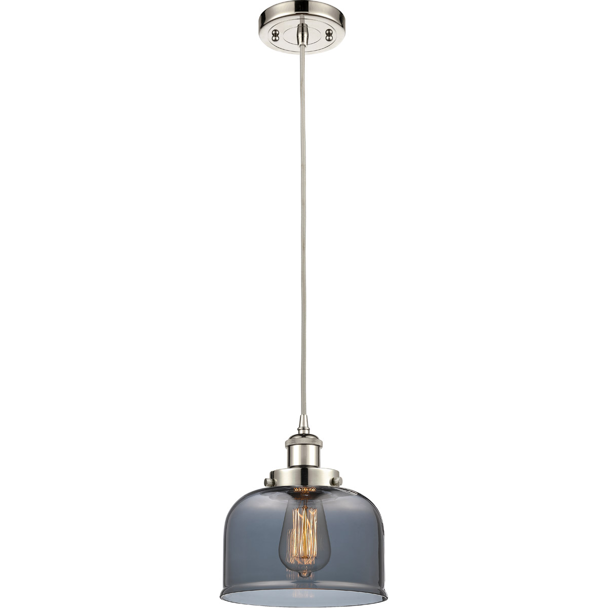 Innovations Lighting 916-1P-PN-G73 Ballston Large Bell 1 Light 8 inch Polished Nickel Mini Pendant Ceiling Light in Plated Smoke Glass