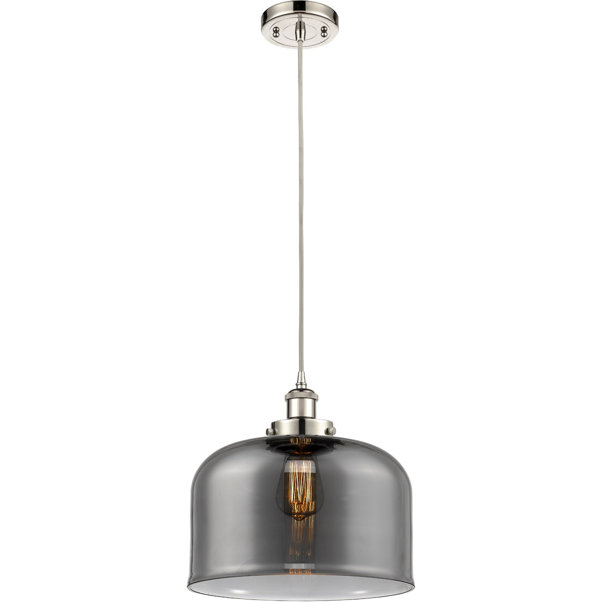 Innovations Lighting 916-1P-PN-G73-L Ballston X-Large Bell 1 Light 12 inch Polished Nickel Mini Pendant Ceiling Light in Black Textured, Light Smoke G