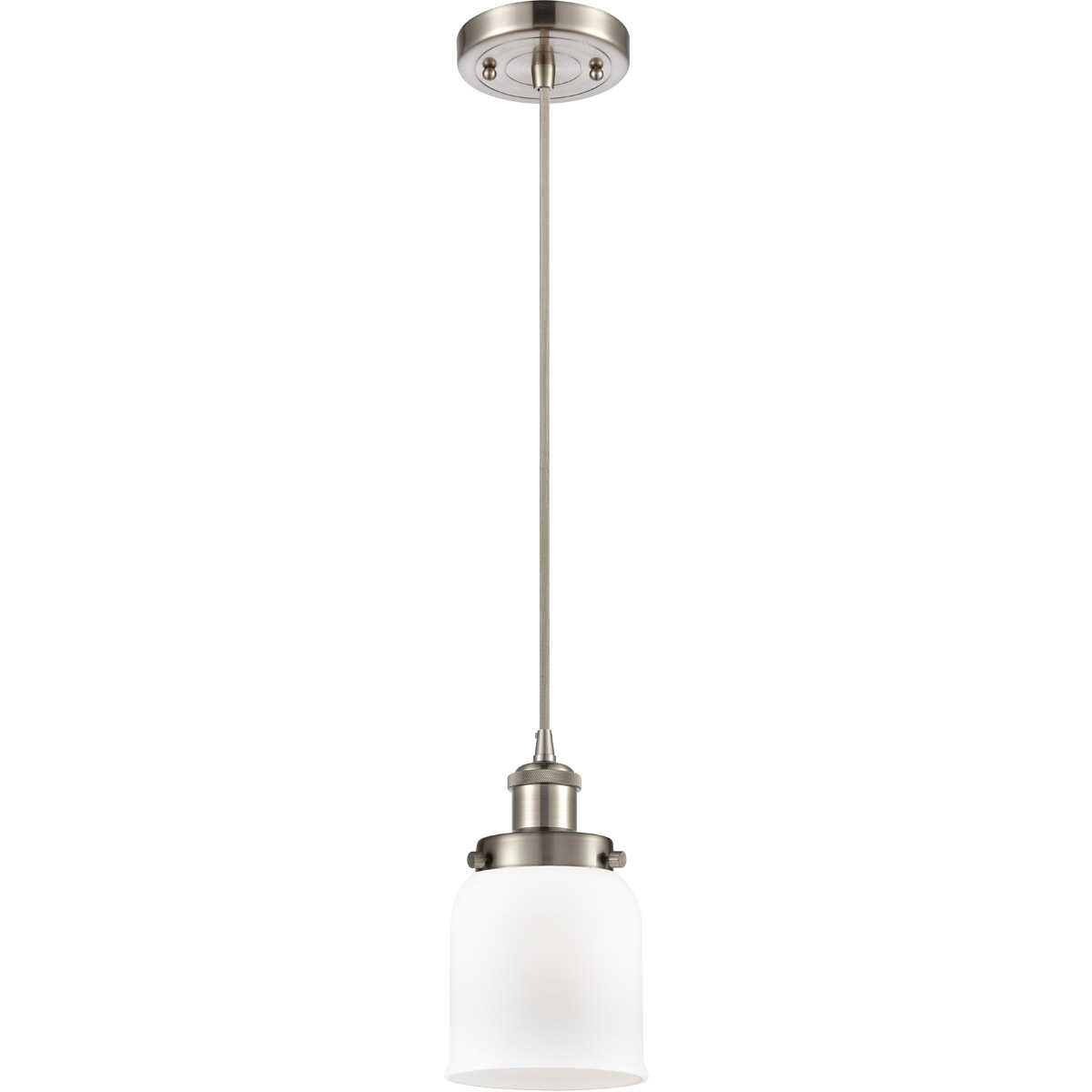 Innovations Lighting 916-1P-SN-G51 Ballston Small Bell 1 Light 5 inch Brushed Satin Nickel Mini Pendant Ceiling Light in Matte White Glass, Ballston