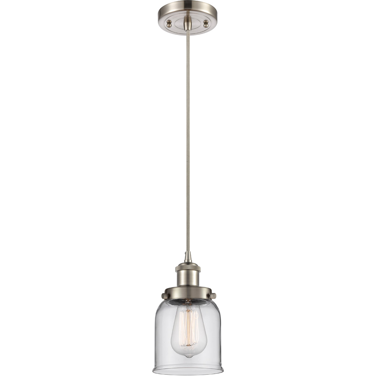 Innovations Lighting 916-1P-SN-G52 Ballston Small Bell 1 Light 5 inch Brushed Satin Nickel Mini Pendant Ceiling Light in Clear Glass, Ballston