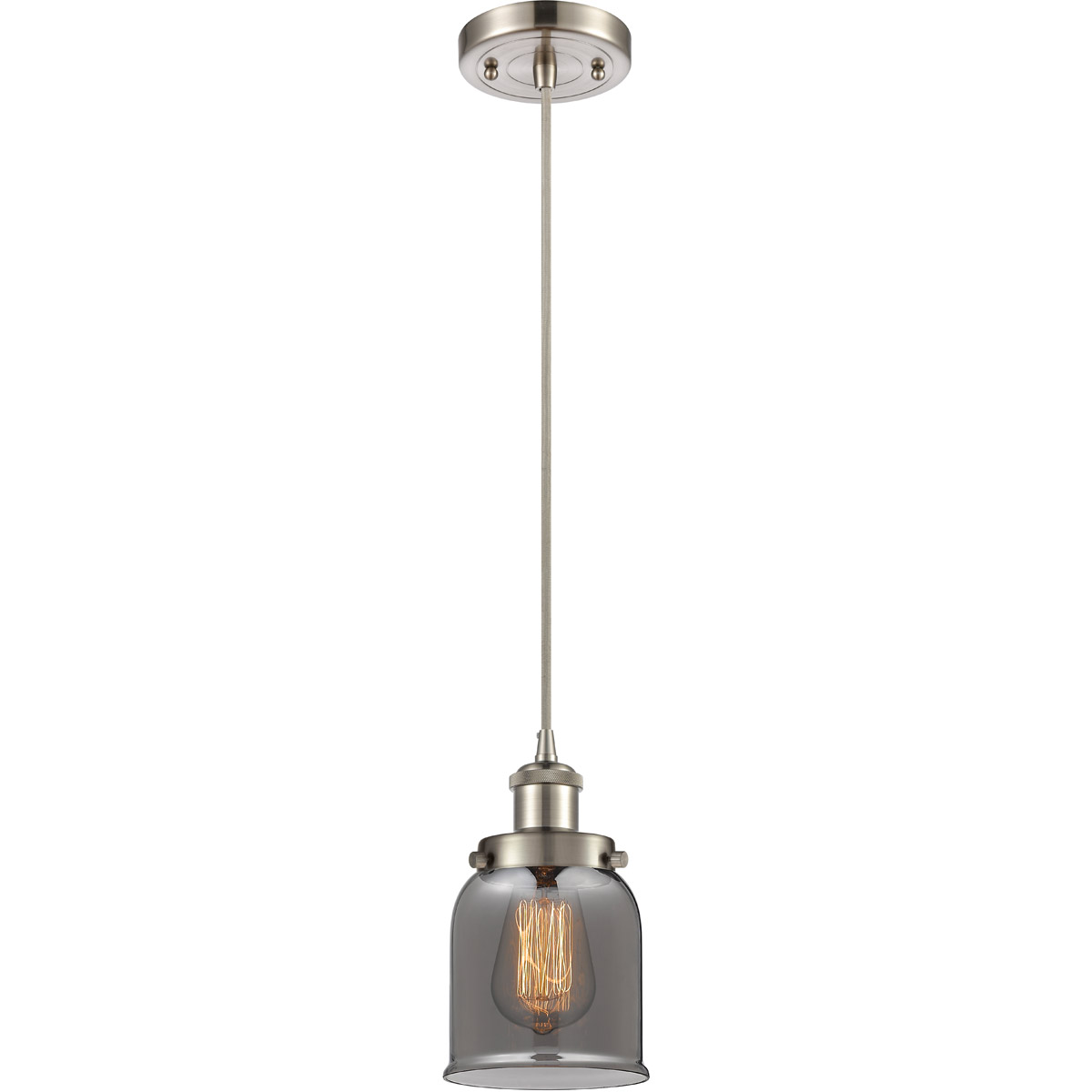 Innovations Lighting 916-1P-SN-G53 Ballston Small Bell 1 Light 5 inch Brushed Satin Nickel Mini Pendant Ceiling Light in Plated Smoke Glass, Ballston