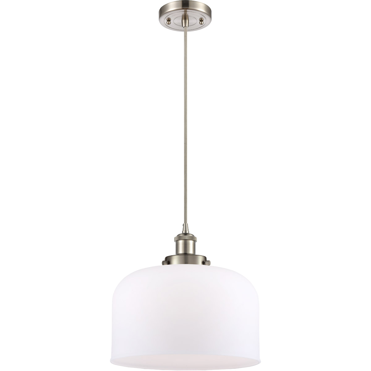 Innovations Lighting 916-1P-SN-G71-L-LED Ballston X-Large Bell LED 12 inch Brushed Satin Nickel Mini Pendant Ceiling Light in Matte White Glass, Balls