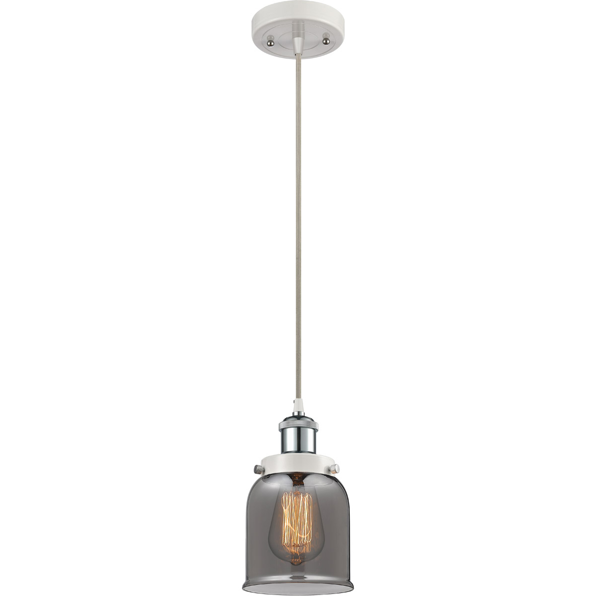 Innovations Lighting 916-1P-WPC-G53 Ballston Small Bell 1 Light 5 inch White and Polished Chrome Mini Pendant Ceiling Light in Plated Smoke Glass