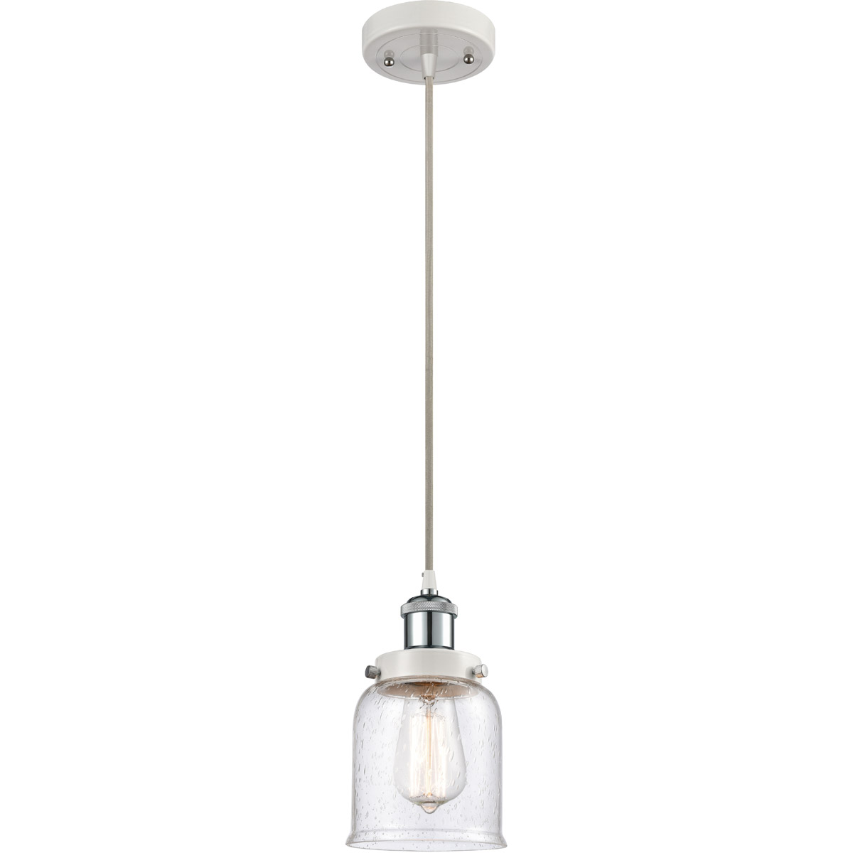 Innovations Lighting 916-1P-WPC-G54 Ballston Small Bell 1 Light 5 inch White and Polished Chrome Mini Pendant Ceiling Light in Seedy Glass