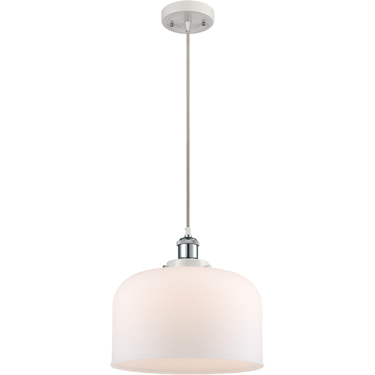 Innovations Lighting 916-1P-WPC-G71-L-LED Ballston X-Large Bell LED 12 inch White and Polished Chrome Mini Pendant Ceiling Light in Matte White Glass