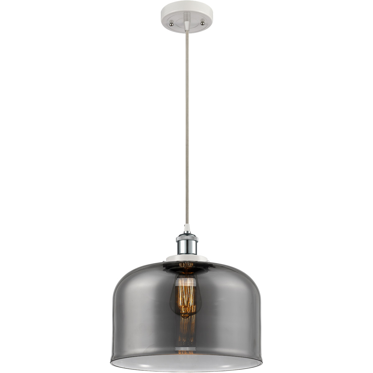 Innovations Lighting 916-1P-WPC-G73-L-LED Ballston X-Large Bell LED 12 inch White and Polished Chrome Mini Pendant Ceiling Light in Plated Smoke Glass