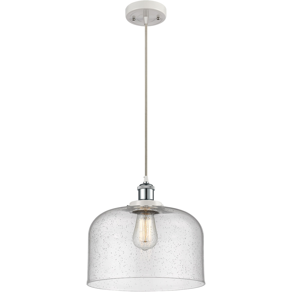 Innovations Lighting 916-1P-WPC-G74-L Ballston X-Large Bell 1 Light 12 inch White and Polished Chrome Mini Pendant Ceiling Light in Seedy Glass