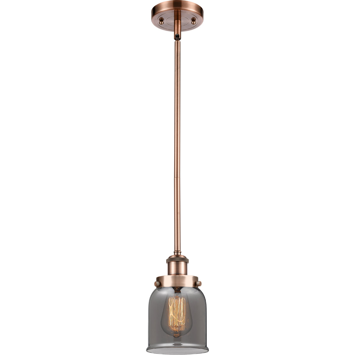 Innovations Lighting 916-1S-AC-G53 Ballston Small Bell 1 Light 5 inch Antique Copper Pendant Ceiling Light in Light Smoke Glass