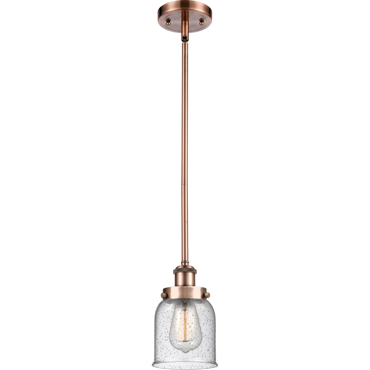 Innovations Lighting 916-1S-AC-G54 Ballston Small Bell 1 Light 5 inch Antique Copper Pendant Ceiling Light in Seedy Glass