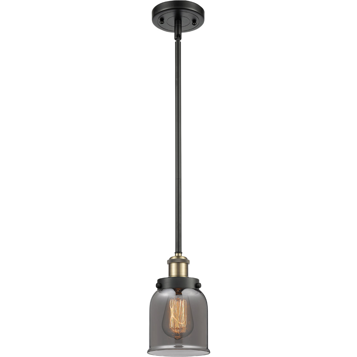Innovations Lighting 916-1S-BAB-G53 Ballston Small Bell 1 Light 5 inch Black Antique Brass Pendant Ceiling Light in Light Smoke Glass