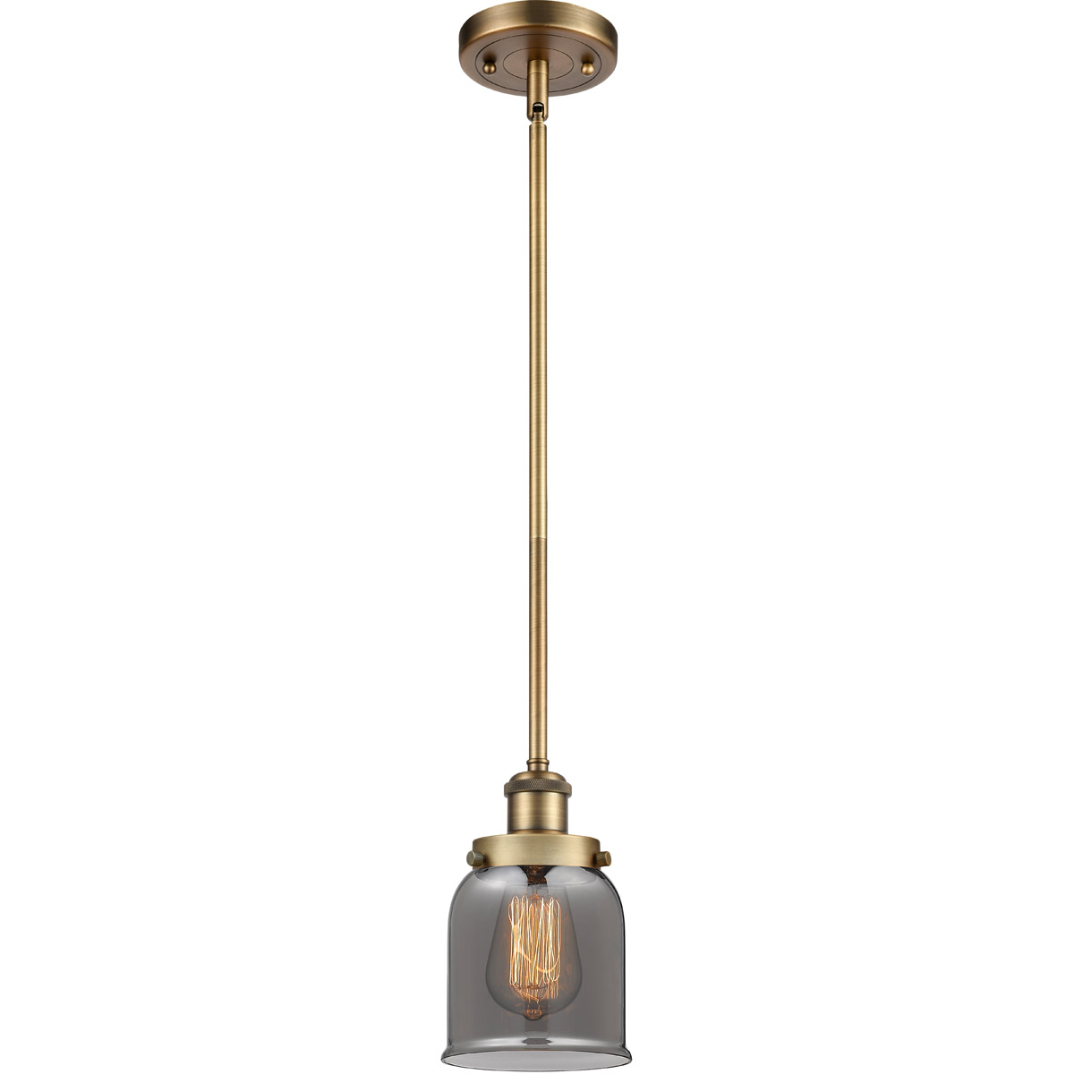 Innovations Lighting 916-1S-BB-G53-LED Ballston Small Bell LED 5 inch Brushed Brass Pendant Ceiling Light in Plated Smoke Glass