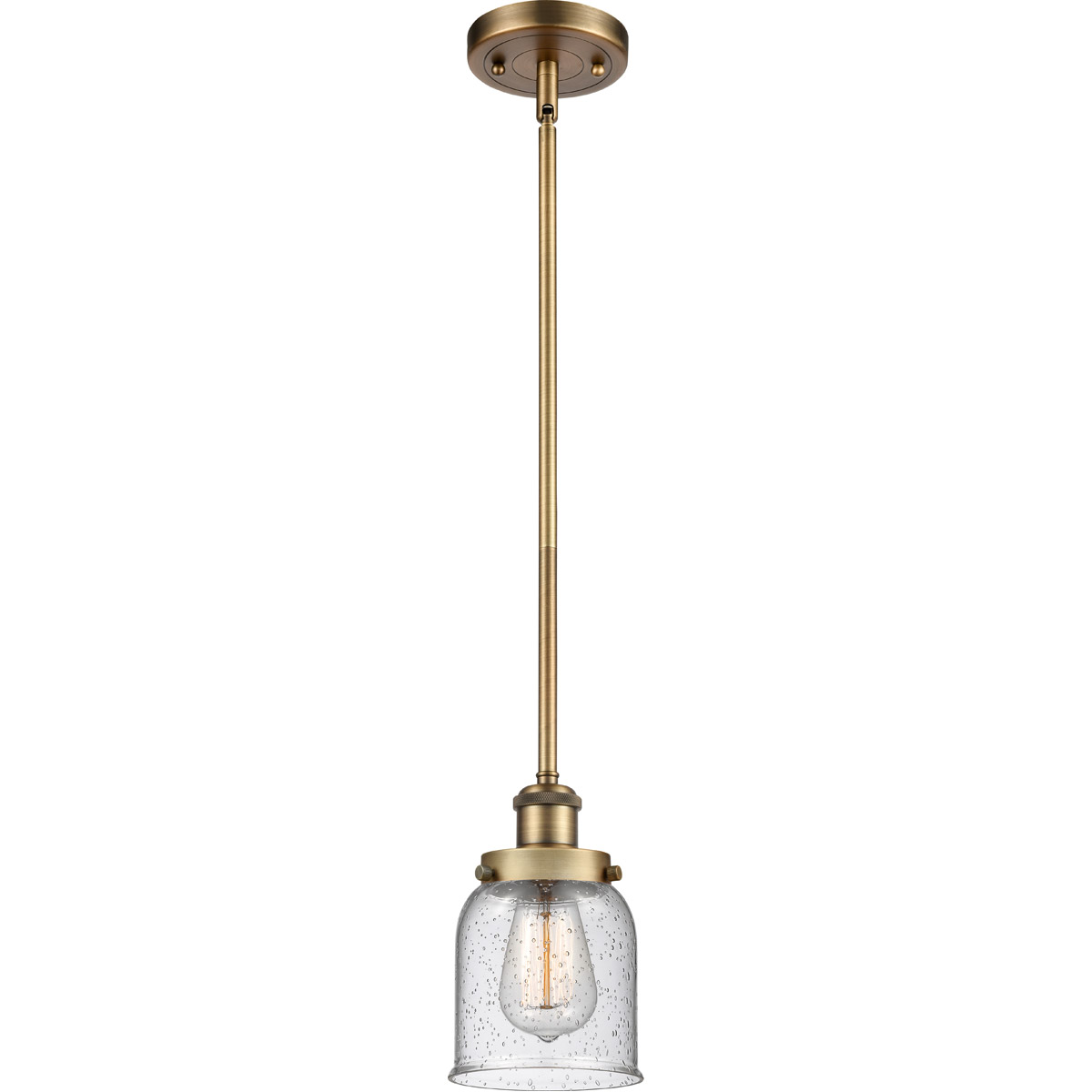 Innovations Lighting 916-1S-BB-G54 Ballston Small Bell 1 Light 5 inch Brushed Brass Pendant Ceiling Light in Seedy Glass