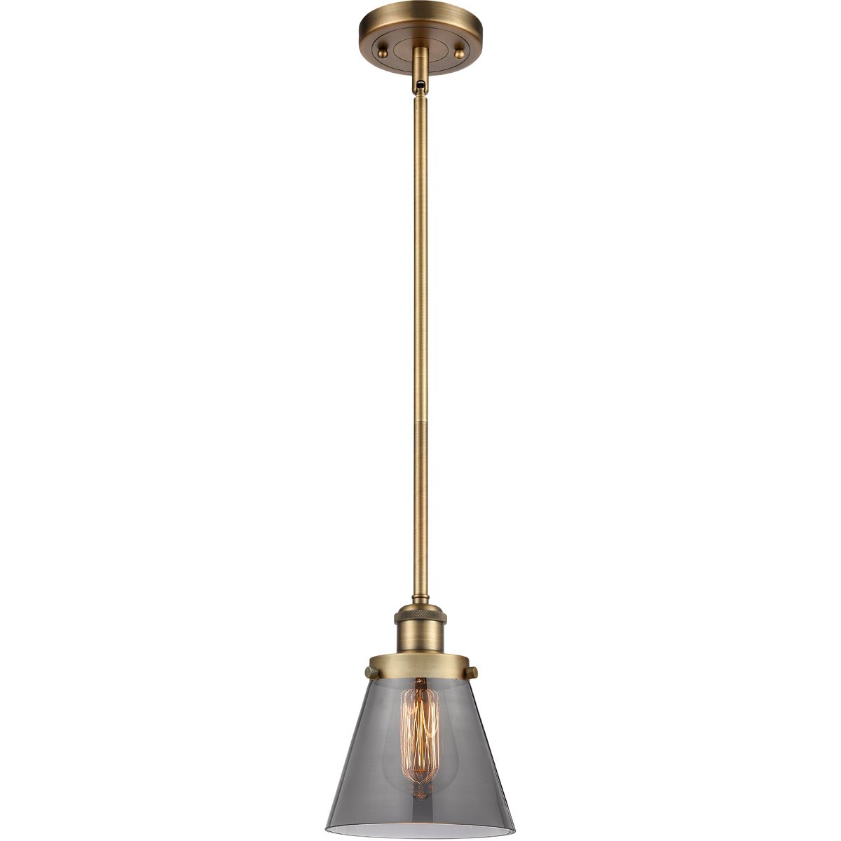 Innovations Lighting 916-1S-BB-G63-LED Ballston Small Cone LED 6 inch Brushed Brass Pendant Ceiling Light in Plated Smoke Glass