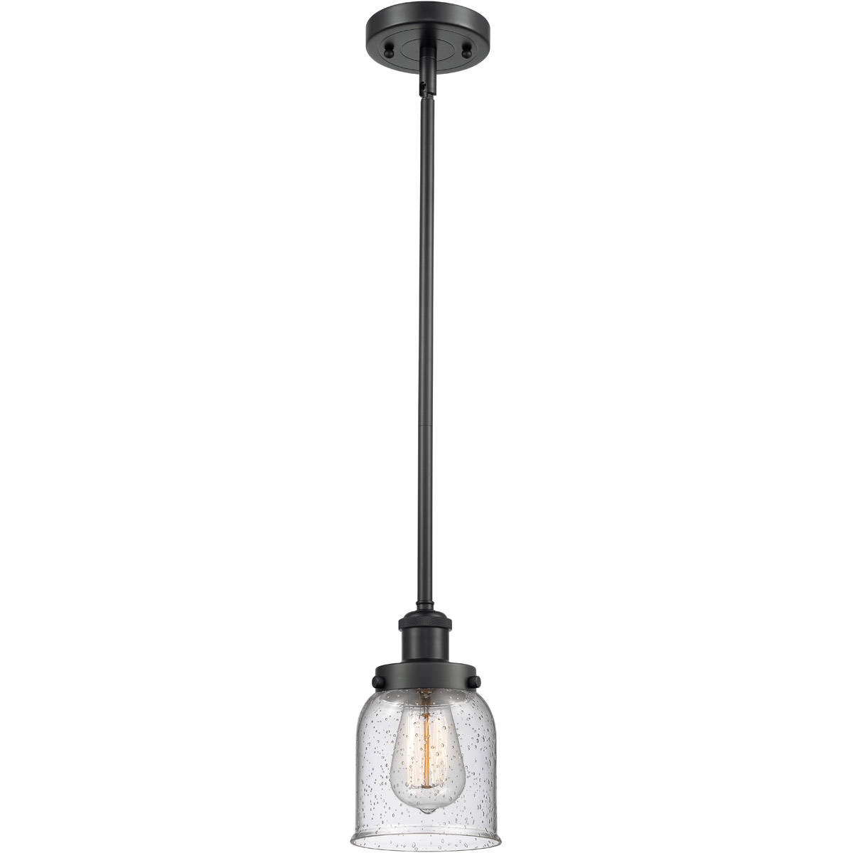 Innovations Lighting 916-1S-BK-G54 Ballston Small Bell 1 Light 5 inch Matte Black Pendant Ceiling Light in Seedy Glass, Ballston