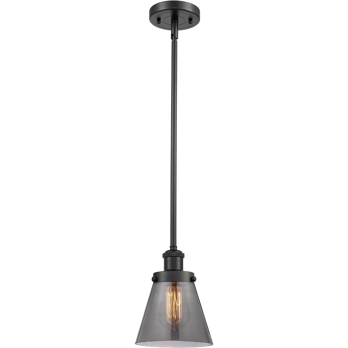 Innovations Lighting 916-1S-BK-G63-LED Ballston Small Cone LED 6 inch Matte Black Pendant Ceiling Light in Light Smoke Glass, Ballston