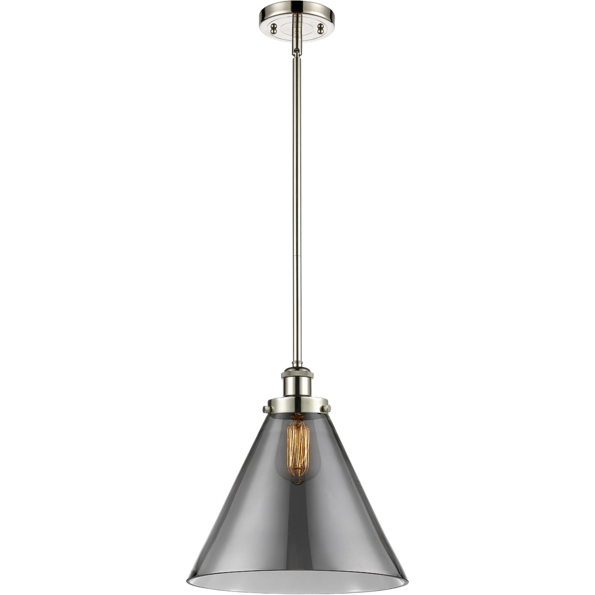 Innovations Lighting 916-1S-PN-G43-L-LED Ballston X-Large Cone LED 12 inch Polished Nickel Pendant Ceiling Light in Plated Smoke Glass