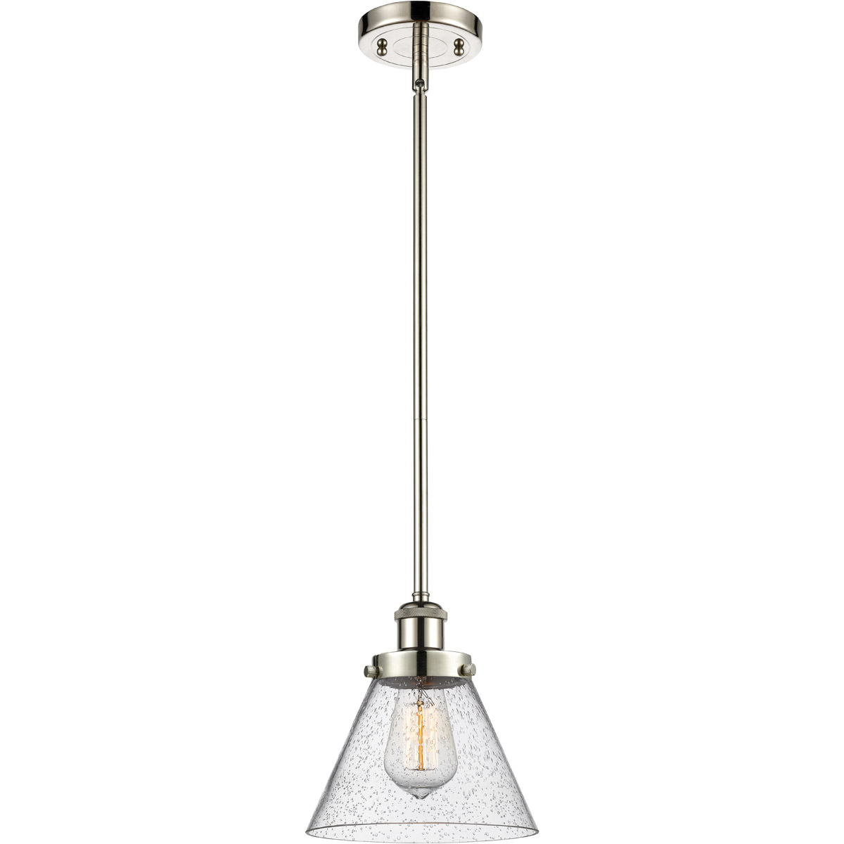 Innovations Lighting 916-1S-PN-G44 Ballston Large Cone 1 Light 8 inch Polished Nickel Pendant Ceiling Light in Seedy Glass