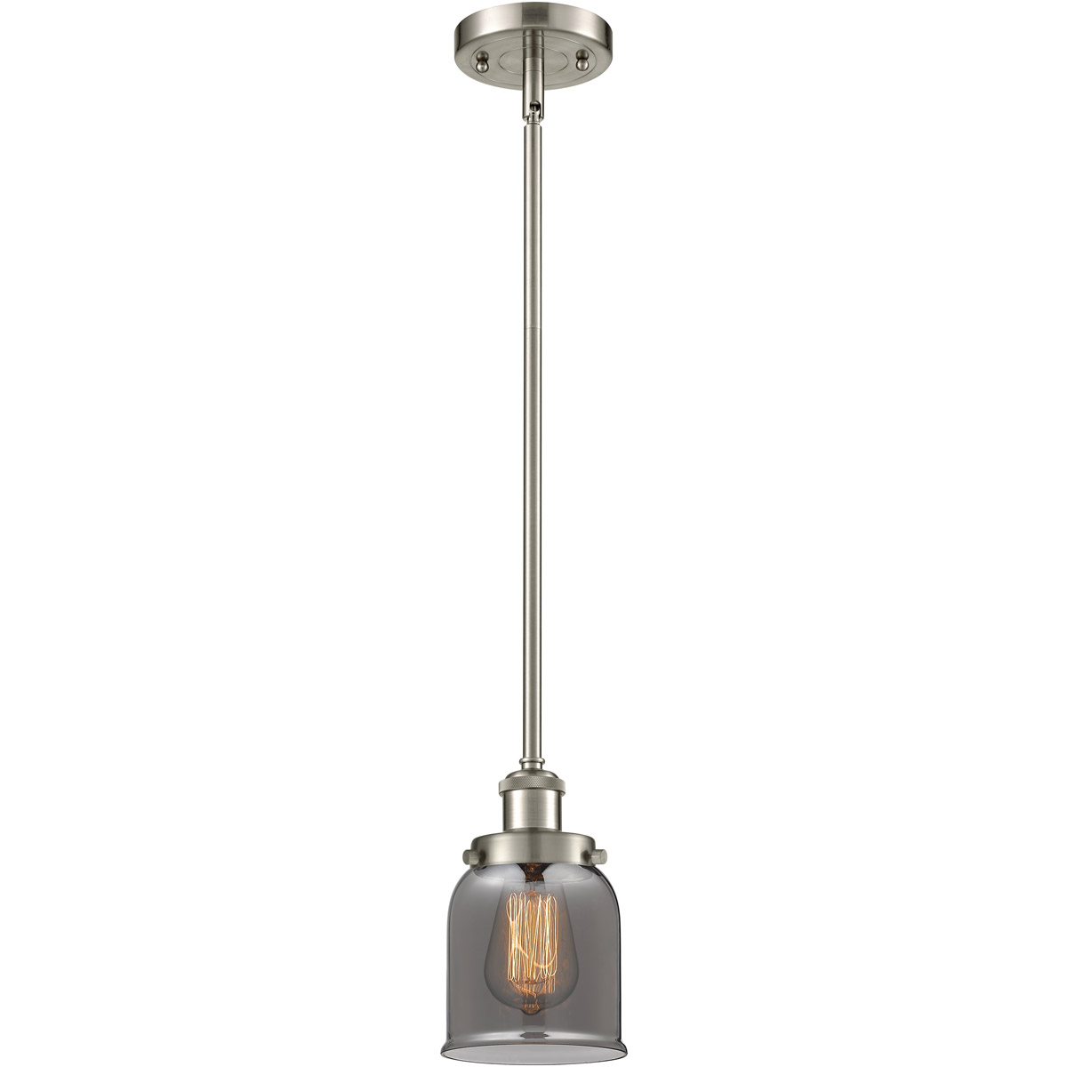Innovations Lighting 916-1S-SN-G53 Ballston Small Bell 1 Light 5 inch Brushed Satin Nickel Pendant Ceiling Light in Light Smoke Glass, Ballston