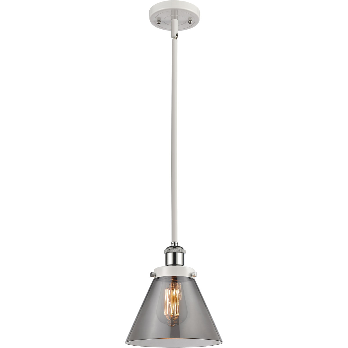 Innovations Lighting 916-1S-WPC-G43-LED Ballston Large Cone LED 8 inch White and Polished Chrome Pendant Ceiling Light in Plated Smoke Glass