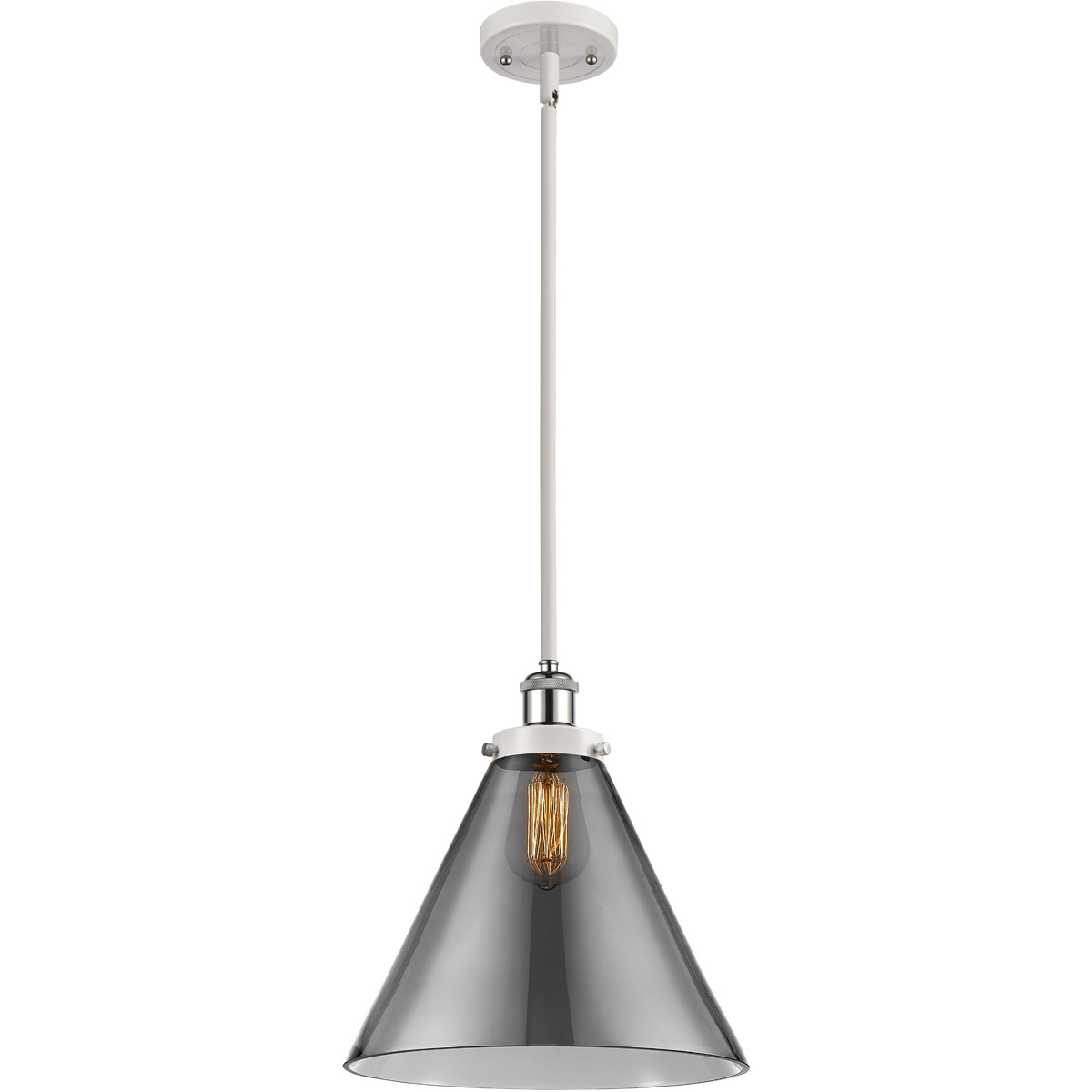 Innovations Lighting 916-1S-WPC-G43-L Ballston X-Large Cone 1 Light 12 inch White and Polished Chrome Pendant Ceiling Light in Plated Smoke Glass