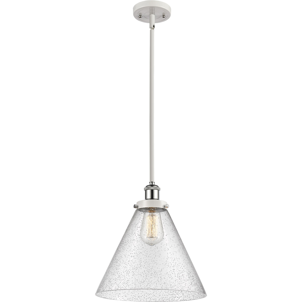 Innovations Lighting 916-1S-WPC-G44-L-LED Ballston X-Large Cone LED 12 inch White and Polished Chrome Pendant Ceiling Light in Seedy Glass