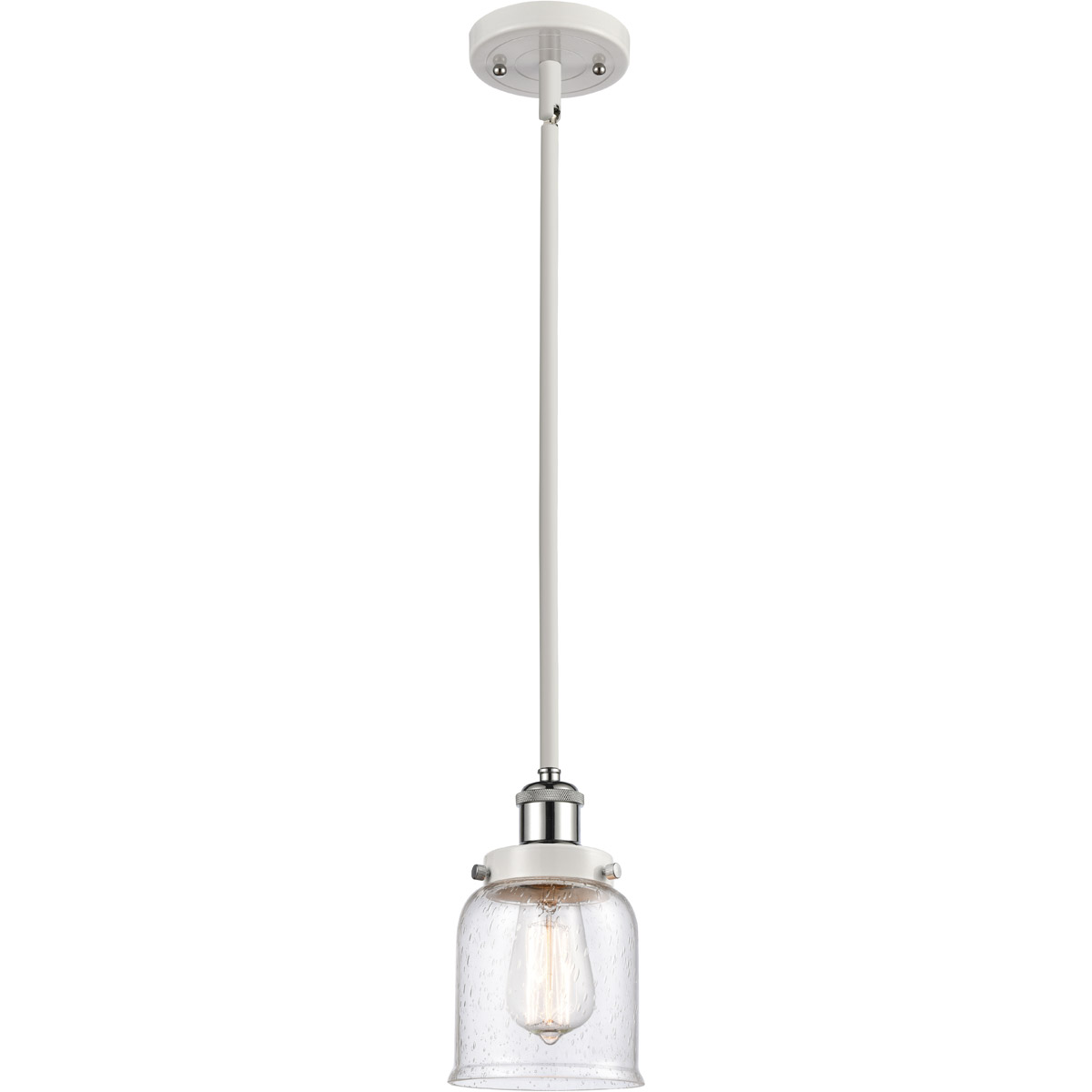 Innovations Lighting 916-1S-WPC-G54 Ballston Small Bell 1 Light 5 inch White and Polished Chrome Pendant Ceiling Light in Seedy Glass