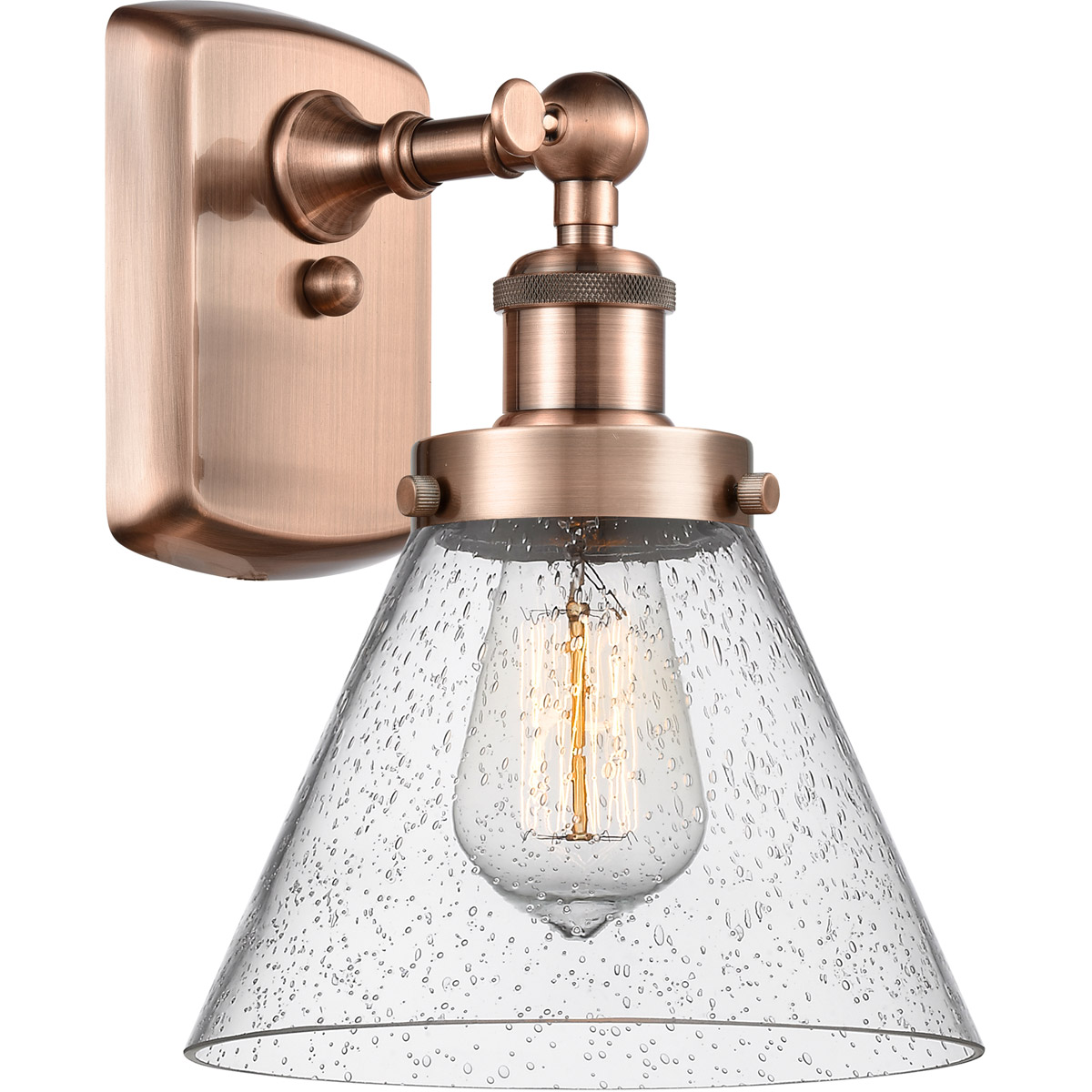Innovations Lighting 916-1W-AC-G44 Ballston Large Cone 1 Light 8 inch Antique Copper Sconce Wall Light in Seedy Glass