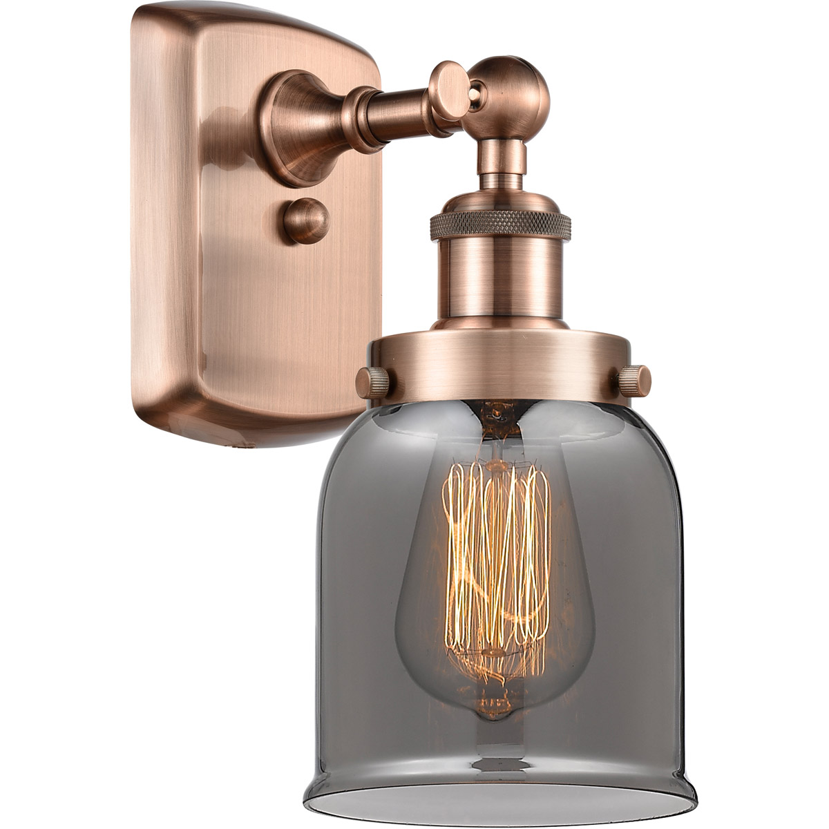 Innovations Lighting 916-1W-AC-G53 Ballston Small Bell 1 Light 5 inch Antique Copper Sconce Wall Light in Light Smoke Glass