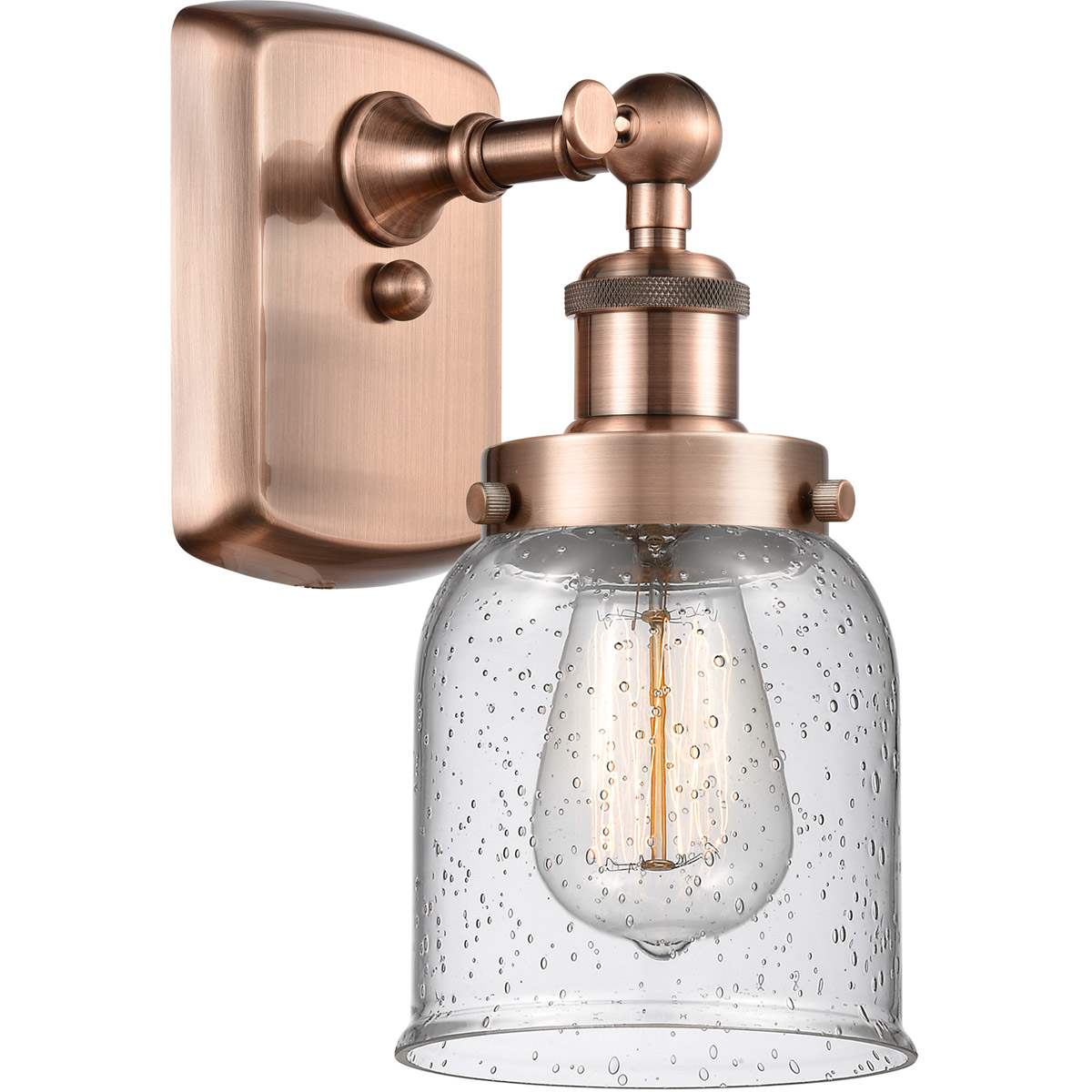 Innovations Lighting 916-1W-AC-G54 Ballston Small Bell 1 Light 5 inch Antique Copper Sconce Wall Light in Seedy Glass