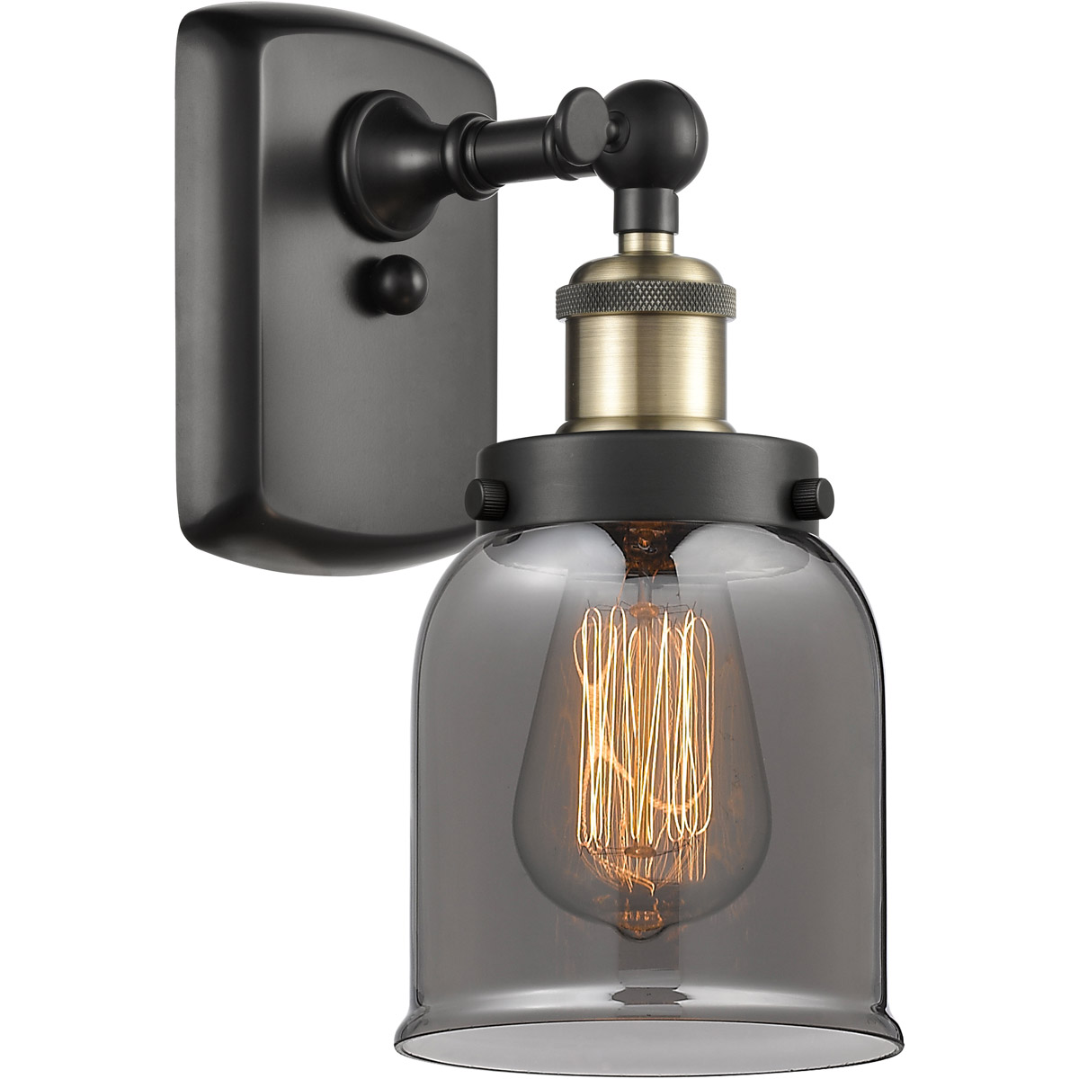 Innovations Lighting 916-1W-BAB-G53 Ballston Small Bell 1 Light 5 inch Black Antique Brass Sconce Wall Light in Light Smoke Glass