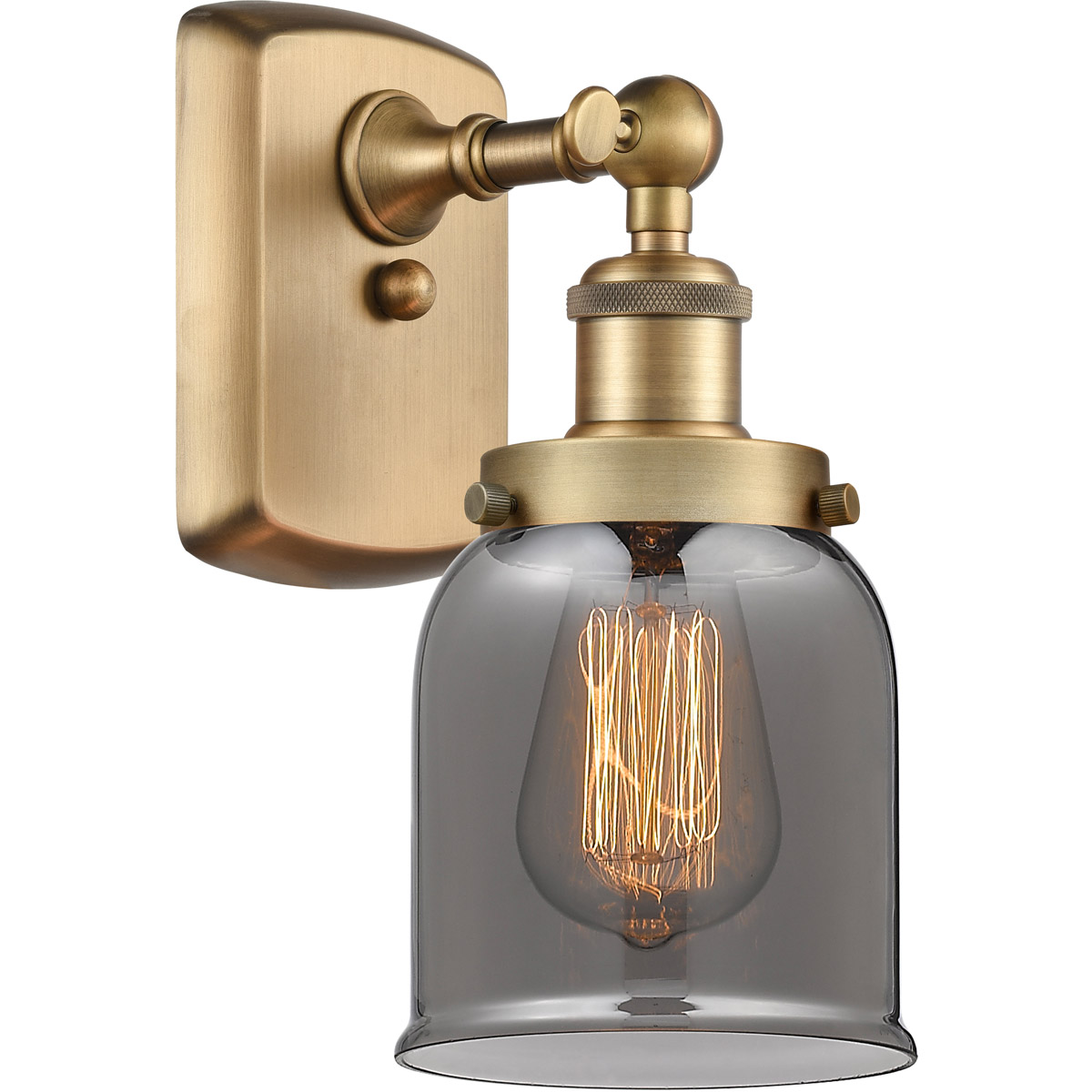 Innovations Lighting 916-1W-BB-G53 Ballston Small Bell 1 Light 5 inch Brushed Brass Sconce Wall Light in Light Smoke Glass