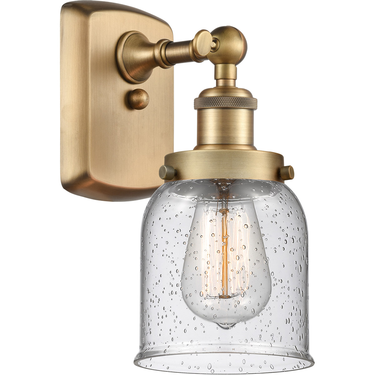 Innovations Lighting 916-1W-BB-G54 Ballston Small Bell 1 Light 5 inch Brushed Brass Sconce Wall Light in Seedy Glass