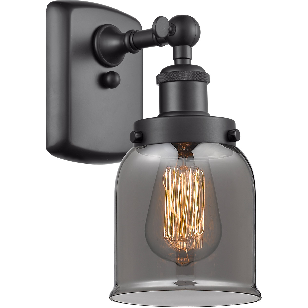 Innovations Lighting 916-1W-BK-G53 Ballston Small Bell 1 Light 5 inch Matte Black Sconce Wall Light in Plated Smoke Glass, Ballston